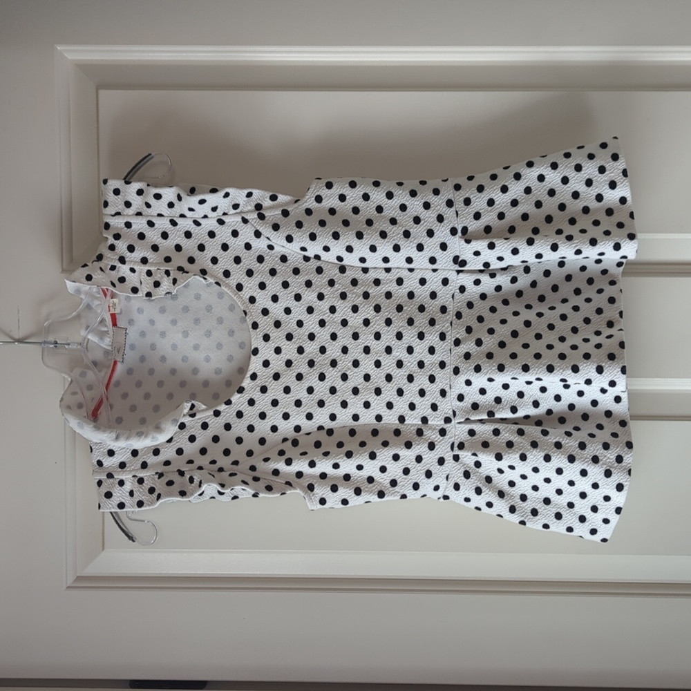 Anthropologie White Top with Black Polka Dots